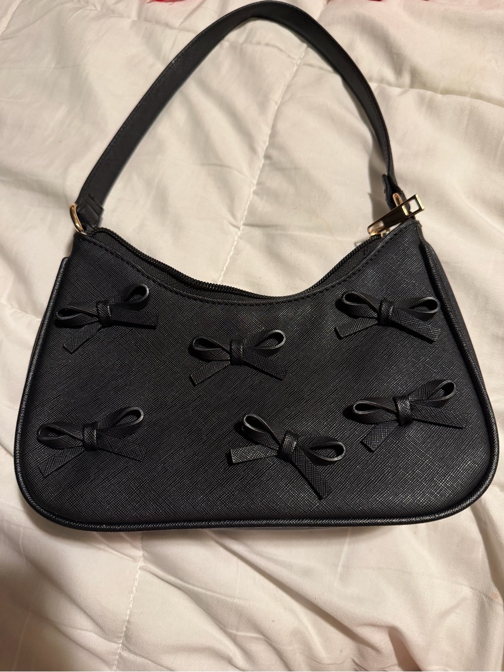 Black Bow Accent Shoulder Bag